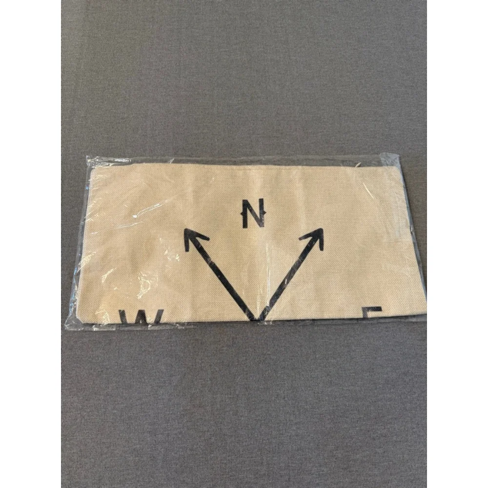 New in Package zipper pillow cover graphic design compass rose N, S, E, W 18x18
